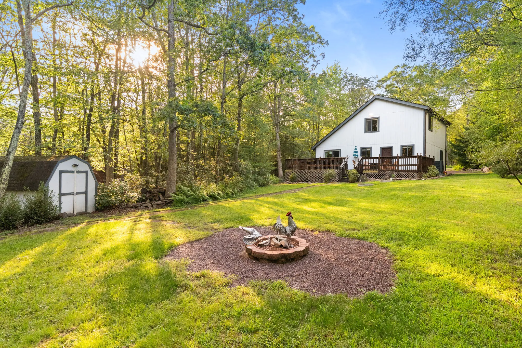 Fire pit in the wooded back yard